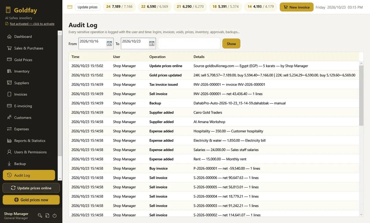 Audit log — Goldfay
